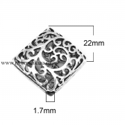 Бусина металл "Ромб в узорах" античное серебро, 22 мм