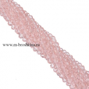 Стеклянные бусины разделители "Рондели" бледно-розовые, 3х4 мм