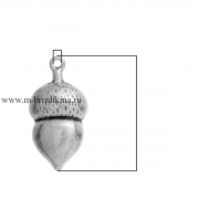 Подвеска 3D "Большой желудь" античное серебро, 36х18 мм