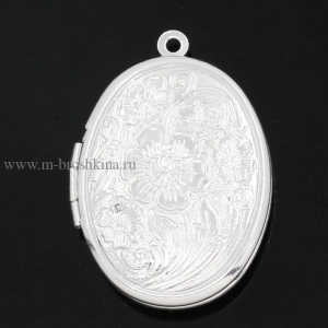 Медальон для фотографии "Винтаж с цветами" серебряный, 33х24 мм | подвеска медальон