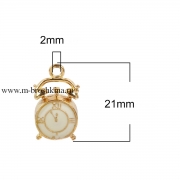 Подвеска "Часы" золото, эмаль белая, 21х12 мм 