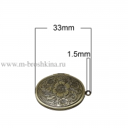 Медальон для фотографии "Овал, цветы" бронза, 33х24 мм
