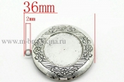 Медальон для фотографии "Винтаж" античное серебро, 36х32 мм, 20 мм 