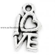 Подвеска "Love" античное серебро, 14х8 мм (2 шт)