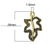 Подвеска "Виноградный лист" античное золото, 26х16 мм