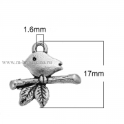 Подвеска "Птичка на ветке" античное серебро, 17х16 мм (3 шт)