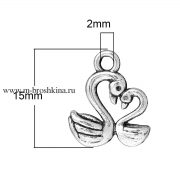 Подвески двухсторонние "Лебеди" серебро, 15х13 мм (2 шт)