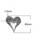 Подвеска двухсторонняя "Сердце в цветах" античное серебро, 28х26 мм