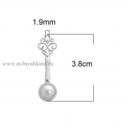 Подвеска 3Д "Ложка с жемчужиной" серебряная, 38х11 мм