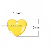 Подвеска золото "Сердце" с эмалью, желтая, 16х16 мм