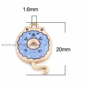Подвеска золото "Кошка пончик", эмаль фиолетовая, 20х13 мм
