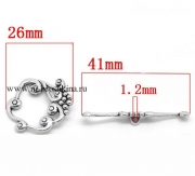 Тогл замок "Цветок с завитками" серебро, 26х24 мм, 41х5 мм