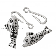 Тогл "Рыба на крючке" античное серебро, 56х14 мм