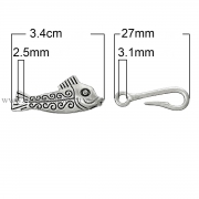 Тогл "Рыба на крючке" античное серебро, 56х14 мм