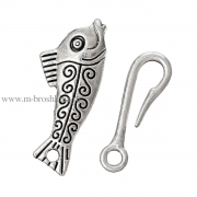 Тогл "Рыба на крючке" античное серебро, 56х14 мм