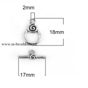 Тогл "Розочка" античное серебро, 18х12 мм, 17х17 мм (2 шт)