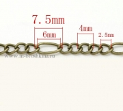 Цепочка бронза, 7.5х3.5 и 4х3 мм (1 м)