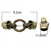 Замок, застежка "Череп" античная бронза, 6.2х2.5 см 
