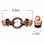 Замок, застежка для браслета "Череп" медь, 6.3х1.2 см 