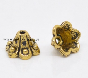 Шапочка для бусины "Колокольчик" античное золото, 10х5 мм