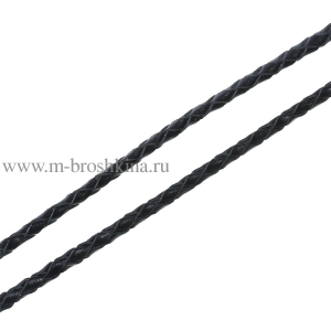Шнур плетеный кожаный черный, 3 мм