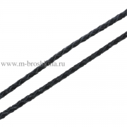 Шнур плетеный кожаный черный, 3 мм (1 м)