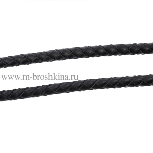 Шнур кожаный плетеный черный, 5 мм