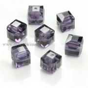 Бусины стеклянные "Кубик" фиолетовые, 6х6 мм (10 шт)