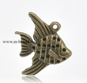 Подвеска "Рыба" античная бронза, 21х19 мм | подвески металлические