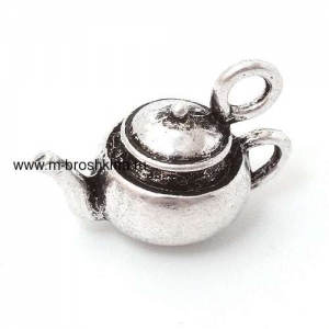 Подвеска 3D "Чайник" серебро с эмалью, 17х15 мм | подвески для бижутерии