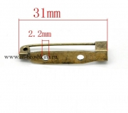 Основа для брошки бронза, булавка 2 отверстия, 31х6 мм