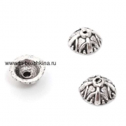 Шапочки для бусин "Веточки" античное серебро, 9х5 мм (10 шт)