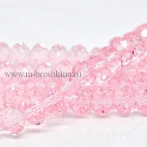 Бусины стеклянные рондель розовые, 8х6 мм