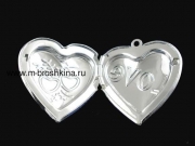Медальон для фото "Сердце" серебряный, 27х28 мм 