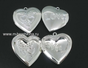 Медальон для фото "Сердце" серебряный, 27х28 мм | купить медальон для фото