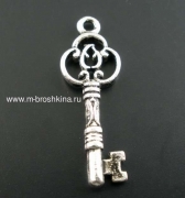 Подвеска двухсторонняя "Ключ" античное серебро, 29х10 мм
