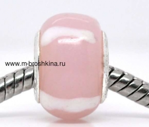Бусина пандора круглая стеклянная розовая, 14х10 мм | купить бусины Pandora