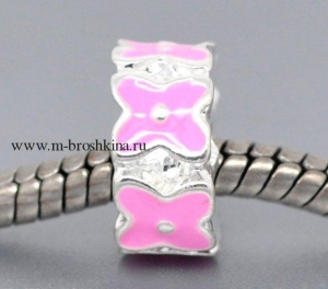 Бусина Пандора серебряная "Цветы" эмаль розовая, 11х5 мм | купить бусины Pandora