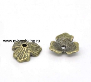 Шапочки для бусин "Три листика" античная бронза, 11х10 мм | шапочки для бусин под бронзу