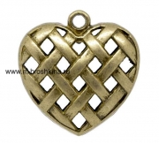Подвеска объемная 3D "Плетеное сердце" античная бронза, 36х35 мм