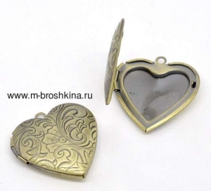 Медальон для фотографий "Сердце" бронза, 29х29 мм | подвески металлические