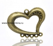 Коннектор "Сердце" античная бронза, 38х30 мм