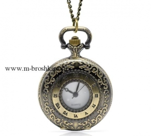 Часы винтажные бронза на шею, 5.4 см, диаметр часов: 39 мм, толщина: 13 мм | подвески металлические