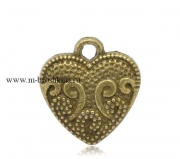 Подвеска "Сердце" античная бронза, 17х15 мм (2 шт)