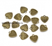 Подвеска "Сердце" античная бронза, 17х15 мм (2 шт)