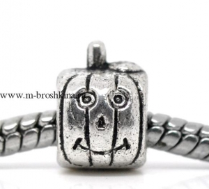 Бусина Пандора "Тыква с улыбкой" античное серебро, 10х7 мм | купить бусины Pandora