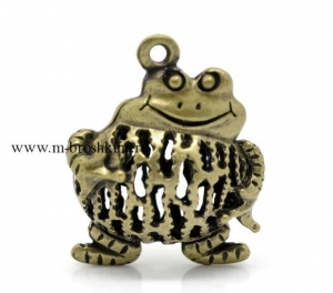 Подвеска металлическая "Веселая лягушка" античная бронза, 32х25 мм, объем 3D | купить подвеску лягушку