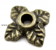 Шапочки для бусин "Мини листочки" античная бронза, 8х8 мм (40 шт)