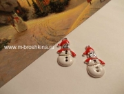 Подвеска "Снеговик", эмаль, цвет: белый, красный, размер: 25х13 мм