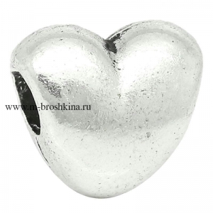 Бусина шарм "Сердце" античное серебро, 11х10 мм, 3.8 мм | купить бусины Pandora